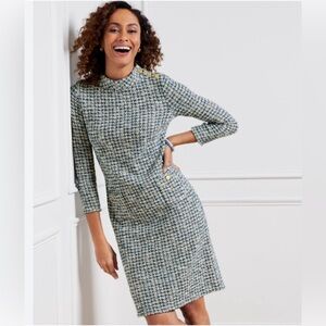 Talbots Tweed Shift Dress with Gold Button Accents 3/4 Sleeves Size Large